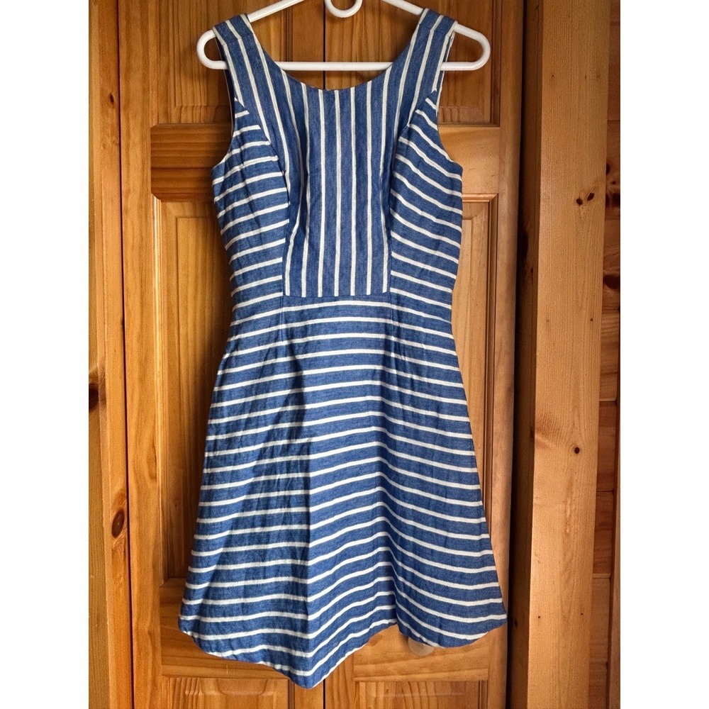 Vineyard Vines Fit & Flare Mini Dress Womens Sz 2 Blue White Striped Sleeveless - Picture 2 of 5